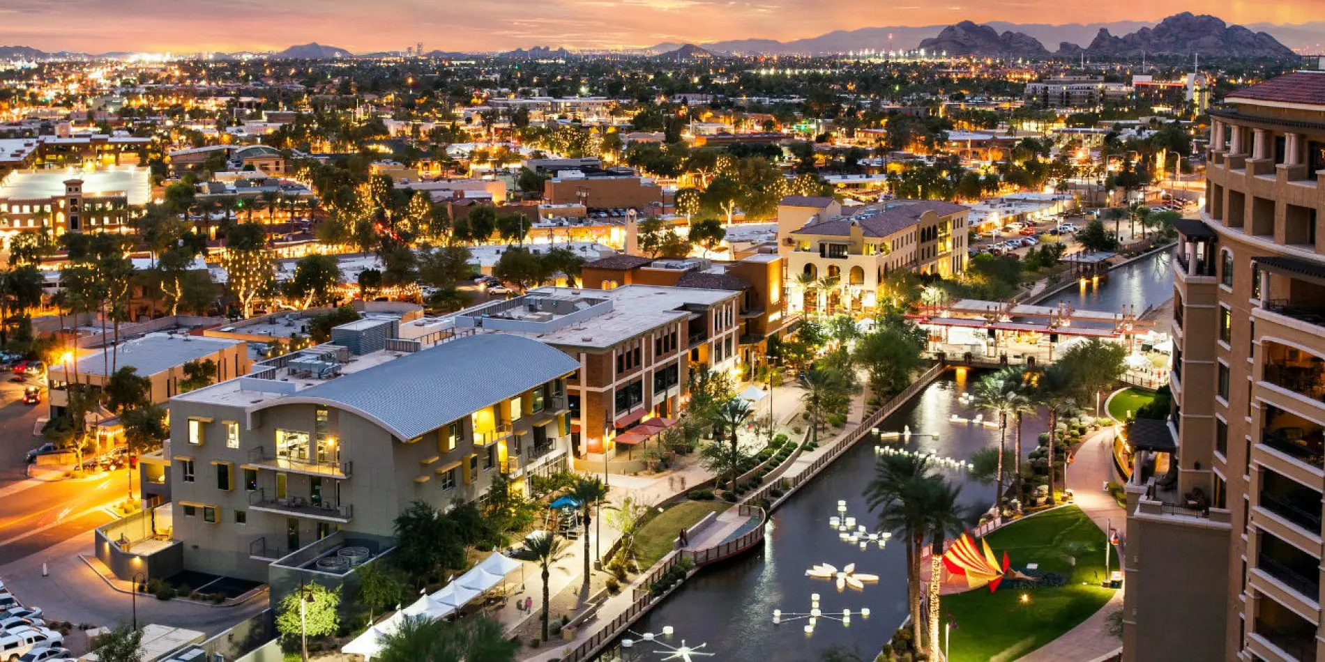Old Town Scottsdale glowing at sunset